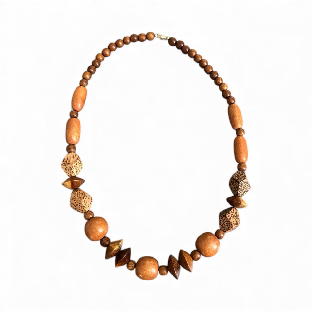 Vintage Mid Century Modern Wood Beaded Necklace